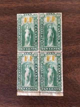 Ol17 Upper Canada,  Ontario Law Revenue Stamp,  Block Of 4 1864 10 Cents Ff