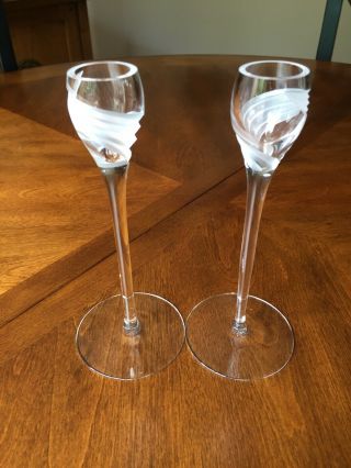 Two Lenox Windswept Crystal Candlestick Candle Holders Deep Etched Frosted Cuts