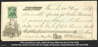Canadian Revenues Ez,  Fb40 On Promissory Note Dated 20 Aug 1869.