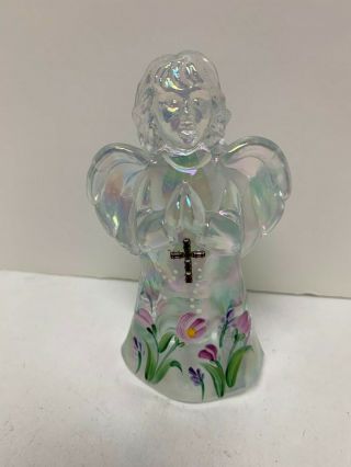 Fenton Opalescent Praying Angel With Hand Painted Flowers - Signed By Artist