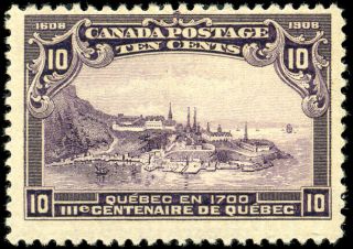 Canada 101 F Og Lh 1908 Quebec Tercentenary 10c Violet Quebec In 1700