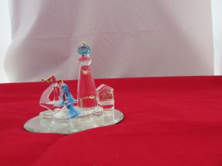 Vintage Crystal Light House Dolphin Boat And House Mirror Base