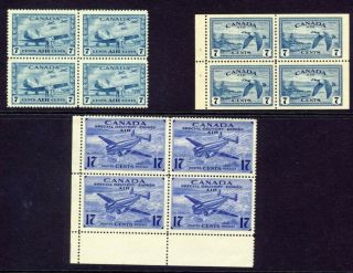 12x Canada Air Mail Stamps 3x Blocks Of 4 Ea.  C8 C9a Bp Ce2 Mnh Vf Gv=$57.  00