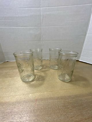 Vintage Set Of 4 Atomic Star Clear Glasses Old Jelly Jars Anchor Hocking 2 50th