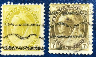 Canada 1902 81xx Queen Victoria,  Numeral,  7c Olive Yellow X 2 Precancel