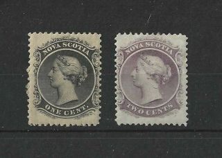1860 Nova Scotia Queen Victoria Stamps 1 Cent And 2 Cent Pair Mlh