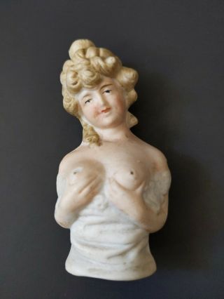 Vintage Fine Porcelain Half Doll Pin Cushion German Signed 1468 Nude