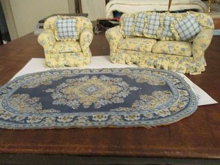 Dollhouse Miniature Couch,  Chair & Matching Carpet