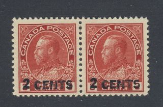 2x Canada Wwi Admiral Stamps 139 - 2c/3c Op 1 - Line Pair Mh F/vf Gv = $120.  00