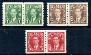 Weeda Canada 238 - 240 Vf Mnh Set Of Kgvi Mufti Issue Coil Pairs Cv $72