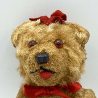 Vintage 8” Golden Mohair Jointed Teddy Bear With Snout,  Plastic Nose And Tongue