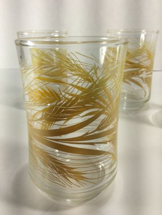 Set Of 4 Retro Vintage 1960’s Golden Wheat Small Juice Glasses 4” Tall - 6 Oz