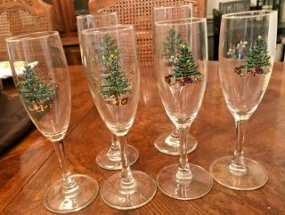 6 Vintage Luminarc Christmas Tree Champagne Wine Flute 5 Oz Glasses