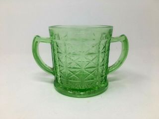 Vintage Hazel Atlas Green Depression Glass Colonial Block X Sugar Bowl Handles