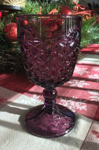 L.  G.  Wright Amethyst Glass Daisy And Button W/thumbprint Panel Goblet