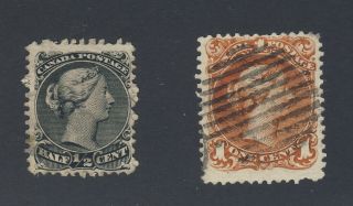 2x Canada Large Queen Stamps 21 - 1/2c F/vf & 22 - 1c F,  Guide Value = $120.  00