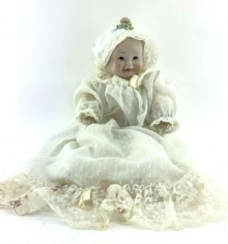 Vintage Shackman Three - Faced Bisque Porcelain Baby Doll Cloth Body Japan Label