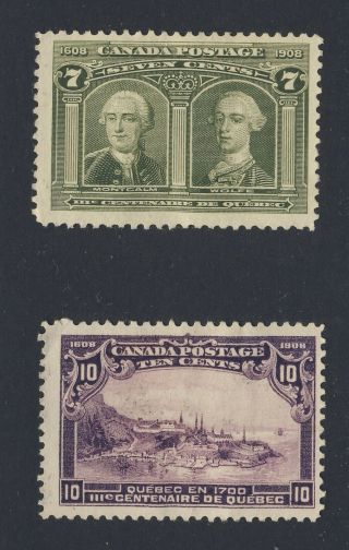 2x Canada 1908 Quebec Mng Stamps 100 - 7c F/vf & 101 - 10c F Guide Value = $180.  00