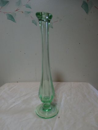 Vintage Green Depression Glass Bud Vase 8 " Tall