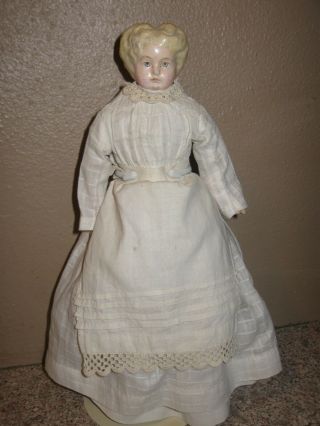 Antique Paper Mache German Doll Head Greiner? Blonde,  Stuffed Body,  Closed Mouth