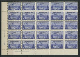 Newfoundland 1943 Air 7c Blue Part Sheet 50 Stamps Unmounted