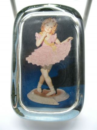 Vintage Shirley Temple Glass Paperweight 4 " X 2 1/2 " Taking A Bow Pink Dress