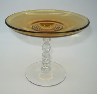Cambridge Tally Ho Amber Compote Comport 5 " Clear Stem