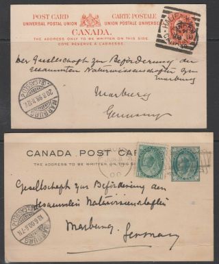 Canada 1898/1900.  2 P.  S.  Cards To Germany.  1 Card Uprated.