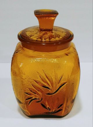 Vintage Amber Glass Canister L E Smith Glass Co