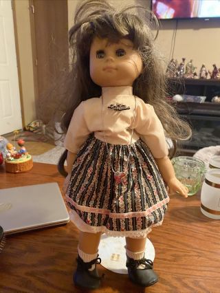 Vintage Gotz Modell Girl 19” Doll Germany With Stand Brown Eyes And Brown Hair