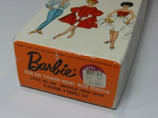 Vintage Barbie Box Only For 1962 - 64 Platinum Bubblecut Barbie Doll Exc,