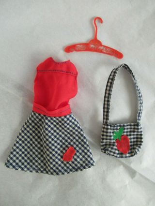 Vintage 1965 Barbie Francie Tagged Rare Red Check Dress & Matching Purse,  Great