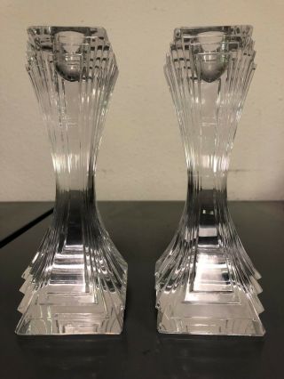 Two Pair Vintage Mikasa Art Deco Crystal Candlestick Candle Holders 7” Set Of 2