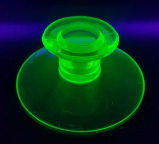 Vintage Uranium Vaseline Green Depression Glass Candle Holder 1” Tall