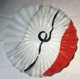 Hand Blown Art Glass Bowl/tray Red Black White Signed Estate Find