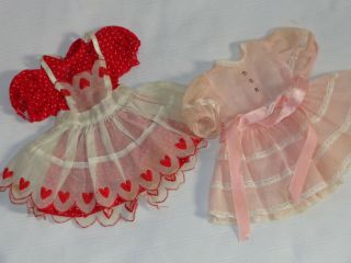 Vintage 1950s - 60s Terri Lee Doll Pink Dress & Red Outfit With Apron