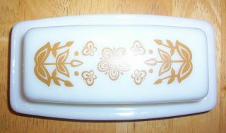 Vintage Retro Pyrex Corelle Butterfly Gold Butter Dish And Lid Made In Usa