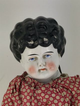 Antique German China Head Doll 20” - Cloth Body In Hand Stitched Red Dress 1800s