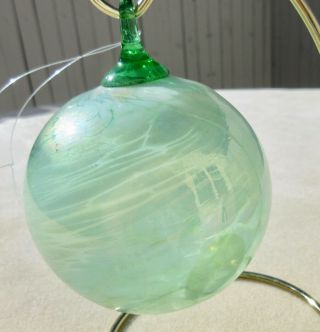 Hand - Blown Glass Globe Ornament Witches Ball Light Green Iridescent Swirls 3 "