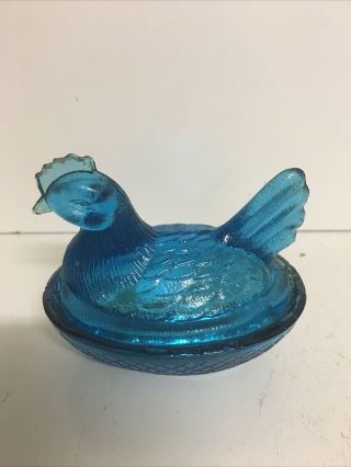 Vintage Small Blue Amethyst Carnival Glass Chicken Hen On Nest