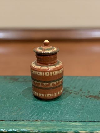 Dollhouse Miniatures Jane Graber Redware Pottery Lidded Canister 1998