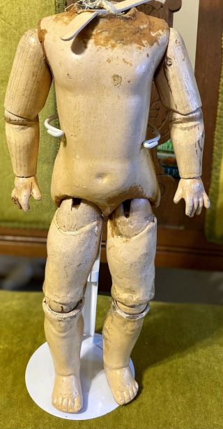 Antique 14” German Fully Jointed Composition Doll Body For Bisque Doll Fixer Up