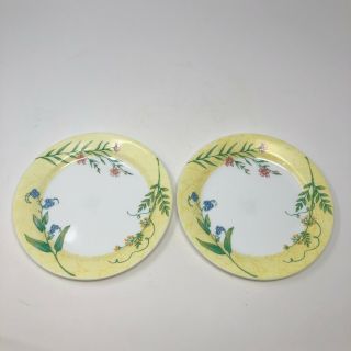 Set Of 2 Corelle Sun Garden Yellow Rim Salad Plates 7 1/4 "