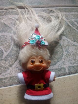Vintage 1960s Rare Tiny Dam 2 1/4 " Troll Christmas Santa Orig Eyes Hair Festive