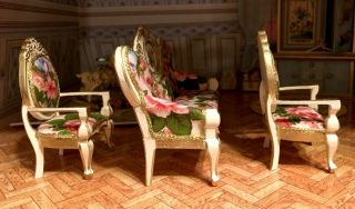 Dollhouse miniature Victorian couch and 2 chairs set 2