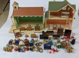 Rare Vintage Sylvanian Calico Critters Maple Town Post Office & School & Animals