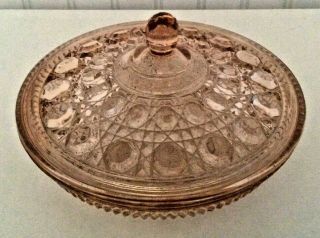 Vintage Indiana Pink Depression Glass Dish Bowl With Lid Windsor Pattern - Exc