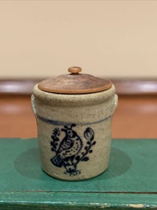Dollhouse Miniatures Igma Jane Graber Stoneware Pottery Crock With Lid 1985