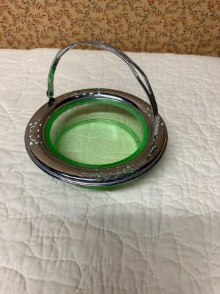 Vintage Green Uranium Glass Candy Dish with Handle 2