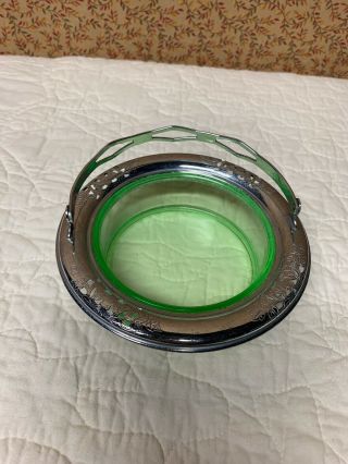 Vintage Green Uranium Glass Candy Dish with Handle 3